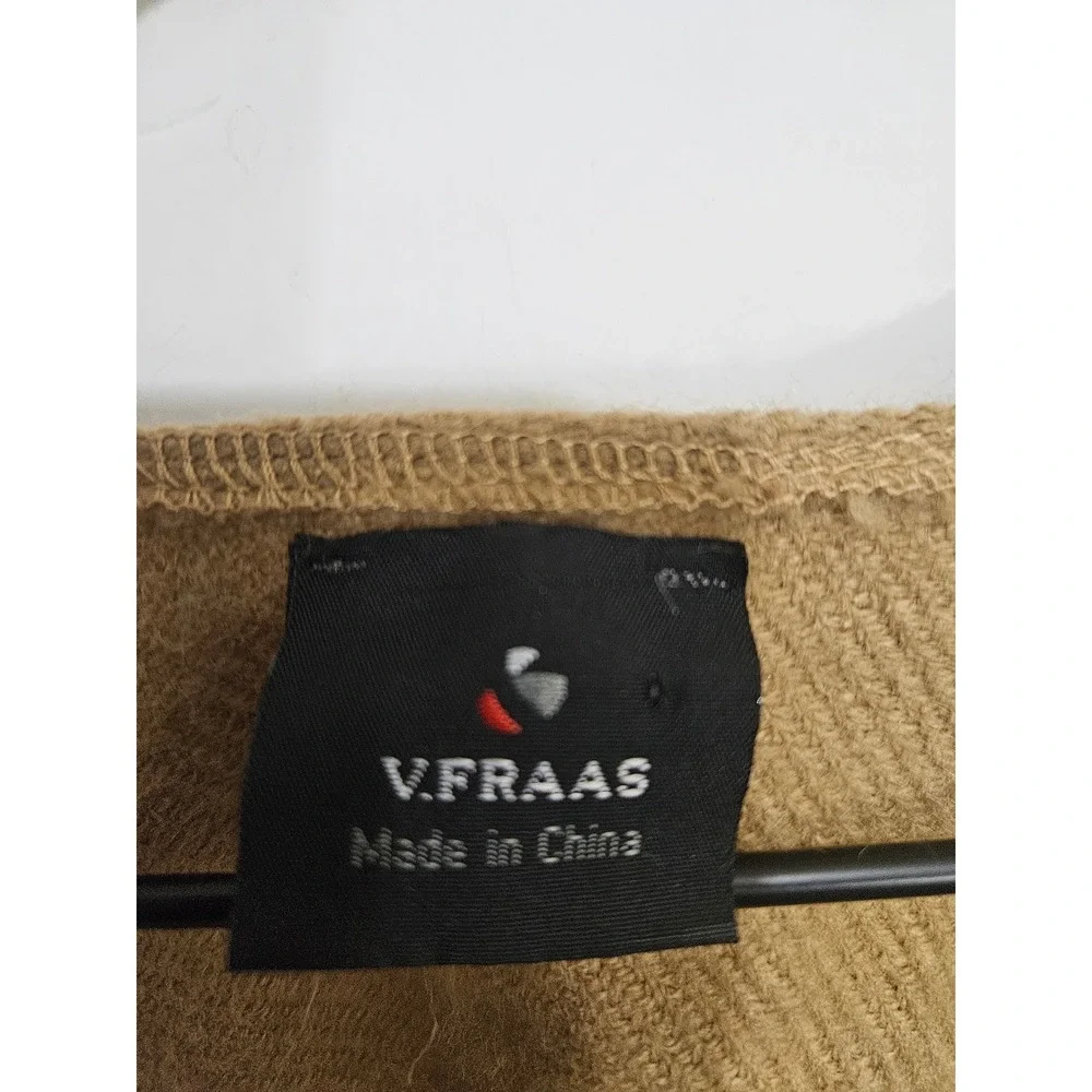 V. Fraas Womens Plaid Fringe Wrap Shawl Poncho Camel Tan One Size